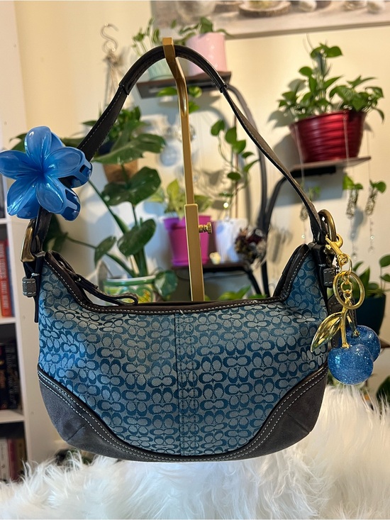 Coach Handbags - Coach Blue Signature Canvas Shoulder Bag with Dark Trim